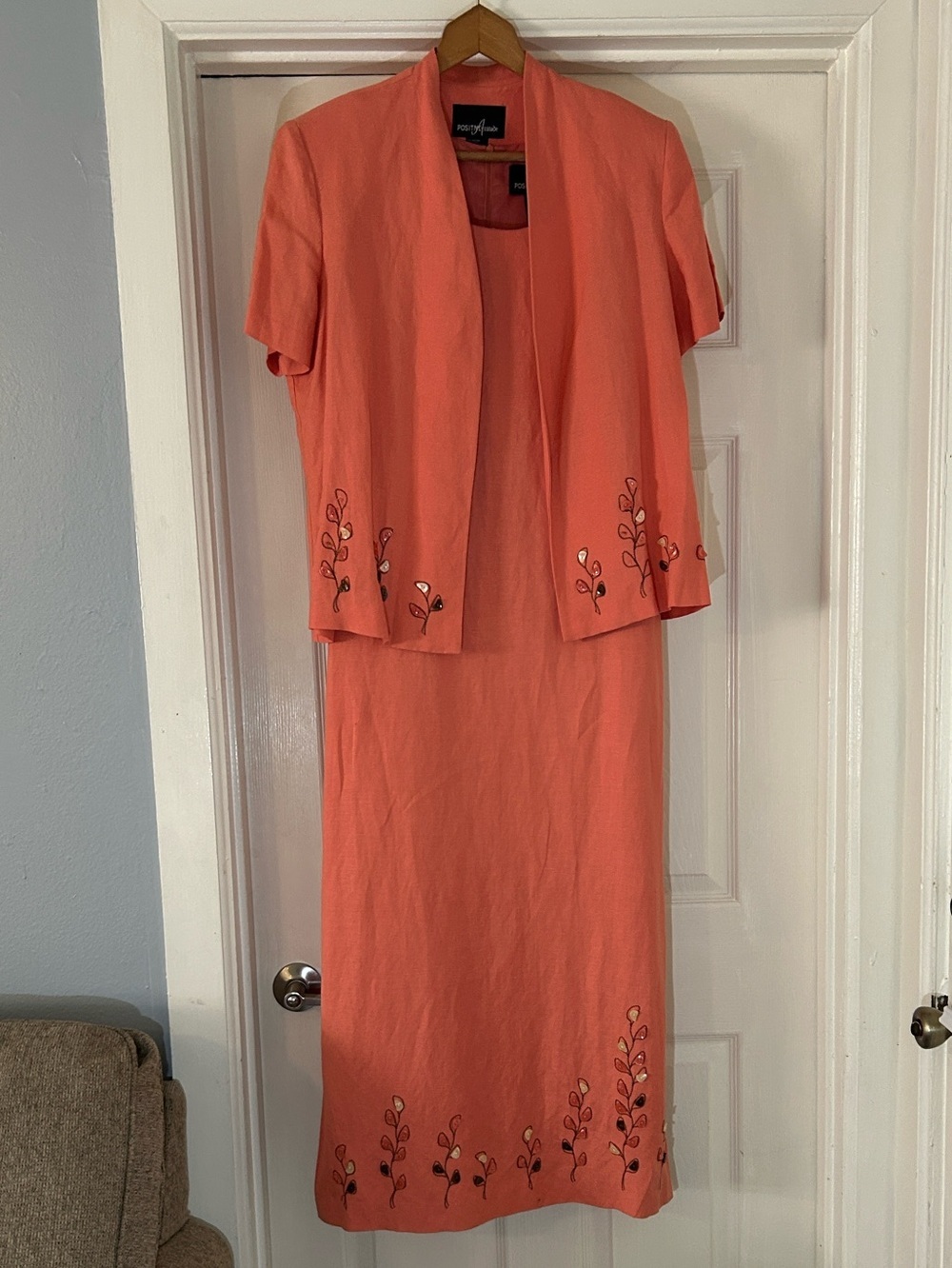 Vintage POSITIVE ATTITUDE Women’s Size 14 2-PC Dress Suit Dress & Jacket Peach